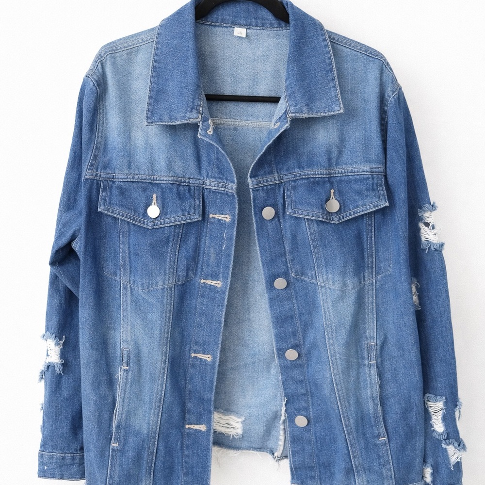 Classic Blue Distressed Denim Jacket